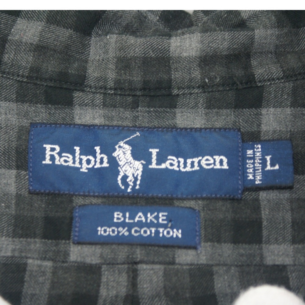 Ralph Lauren Blake Mens Large Grey Black Gingham Flannel Button Down Shirt - Picture 3 of 9